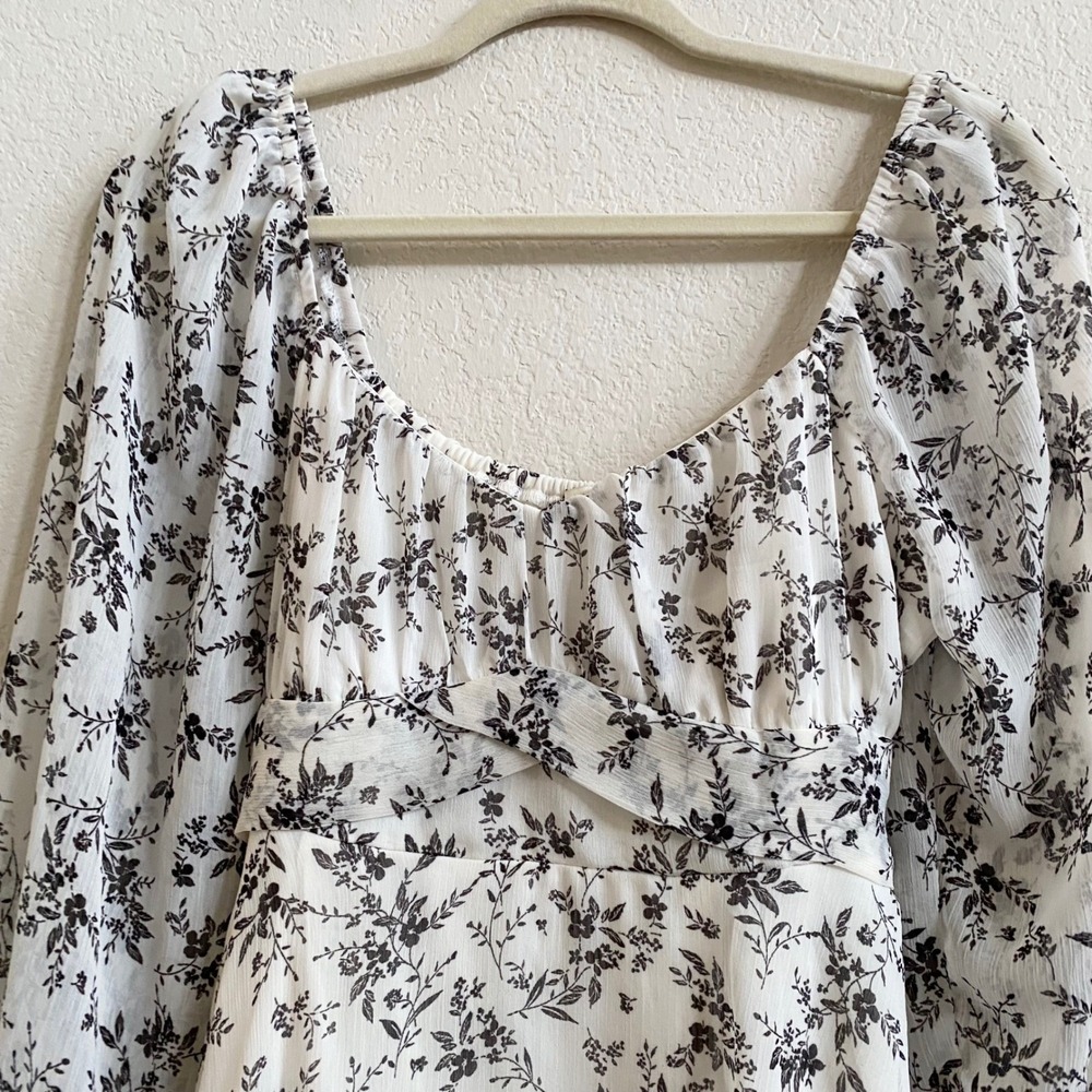 Thirty Thirty‎ LA Babydoll Mini Dress Floral White Black Prairie Ruffle Size L - Picture 2 of 12